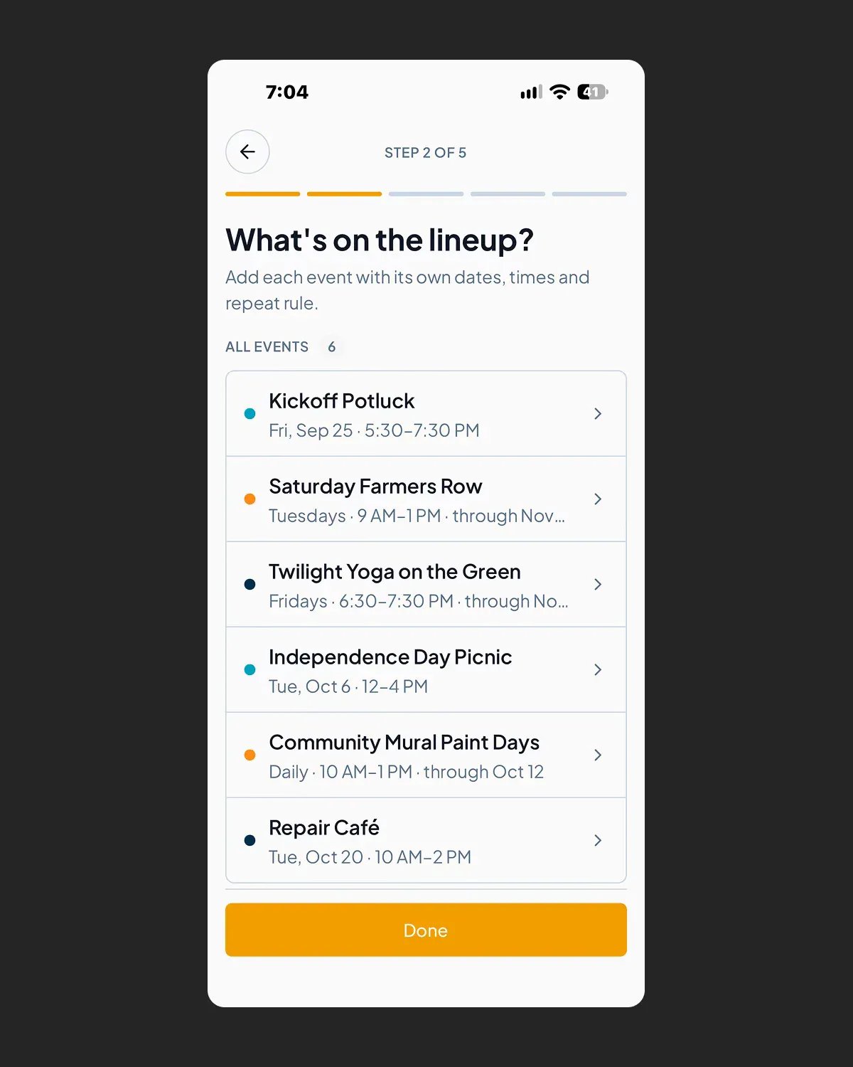 Business view multi-event lineup