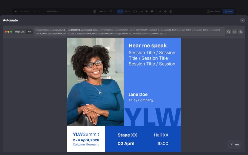 Screenshot of the Automate view with the Image URL bar and live preview