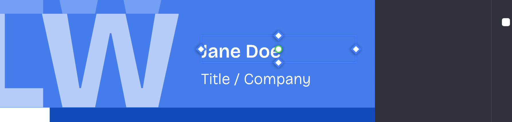 Anchoring tool in Edges mode: a diamond sits in the middle of each edge of the selected name.