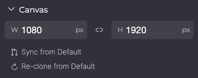 Canvas section of a second canvas with Sync from Default and Re-clone from Default.