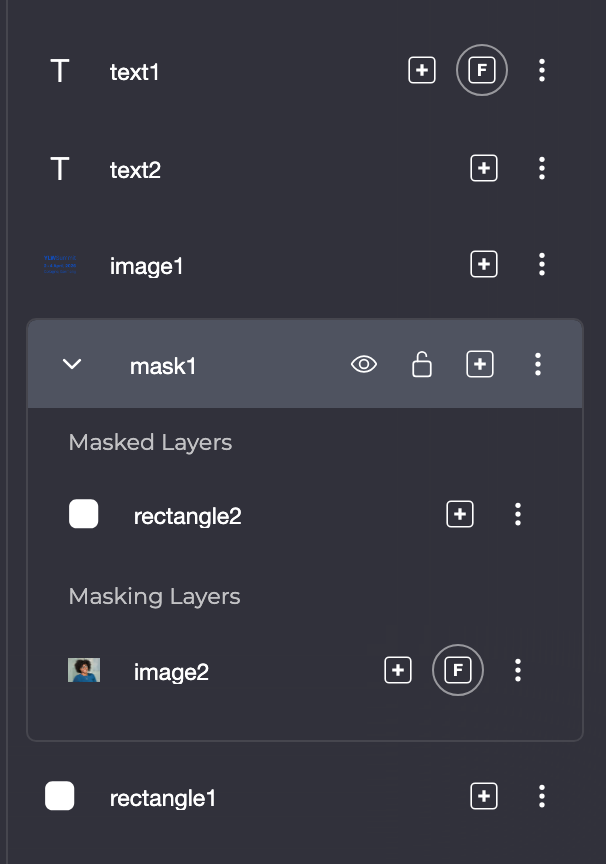 Layers-Panel mit aufgeklappter Maske: Masked Layers und Masking Layers.
