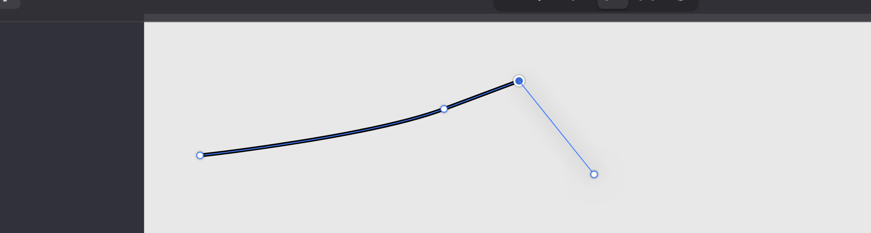 A path being drawn: points on the canvas and a curve with its handle.