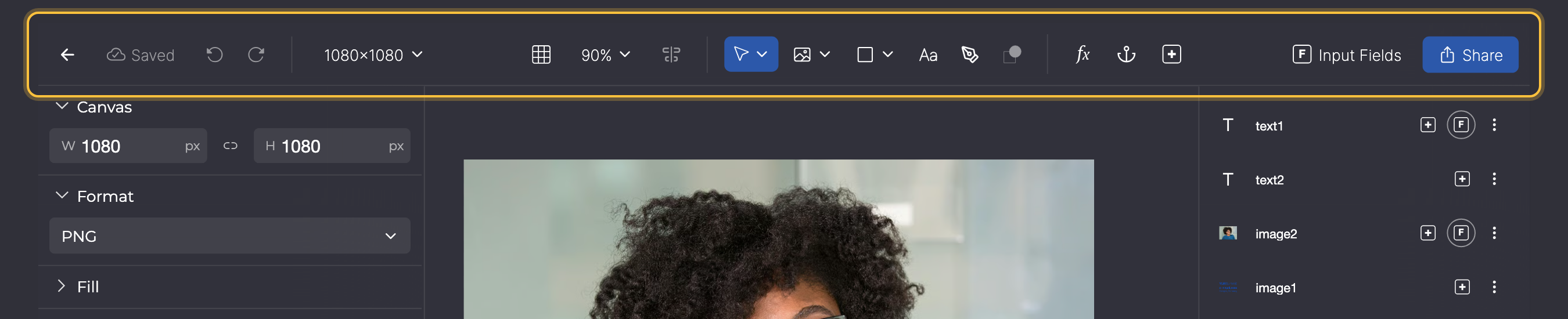 Die ganze Toolbar des Template-Editors, markiert.