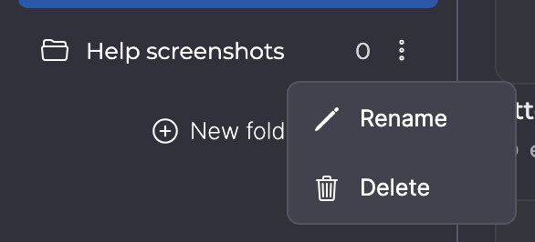Menu of a regular folder with Rename and Delete.
