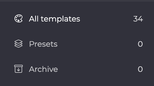 Bottom of the folder list with All templates, Presets and Archive.