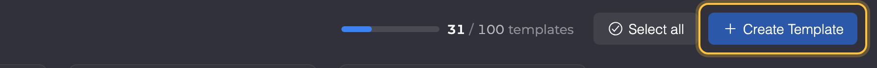 Create Template button at the top right of a folder, highlighted.