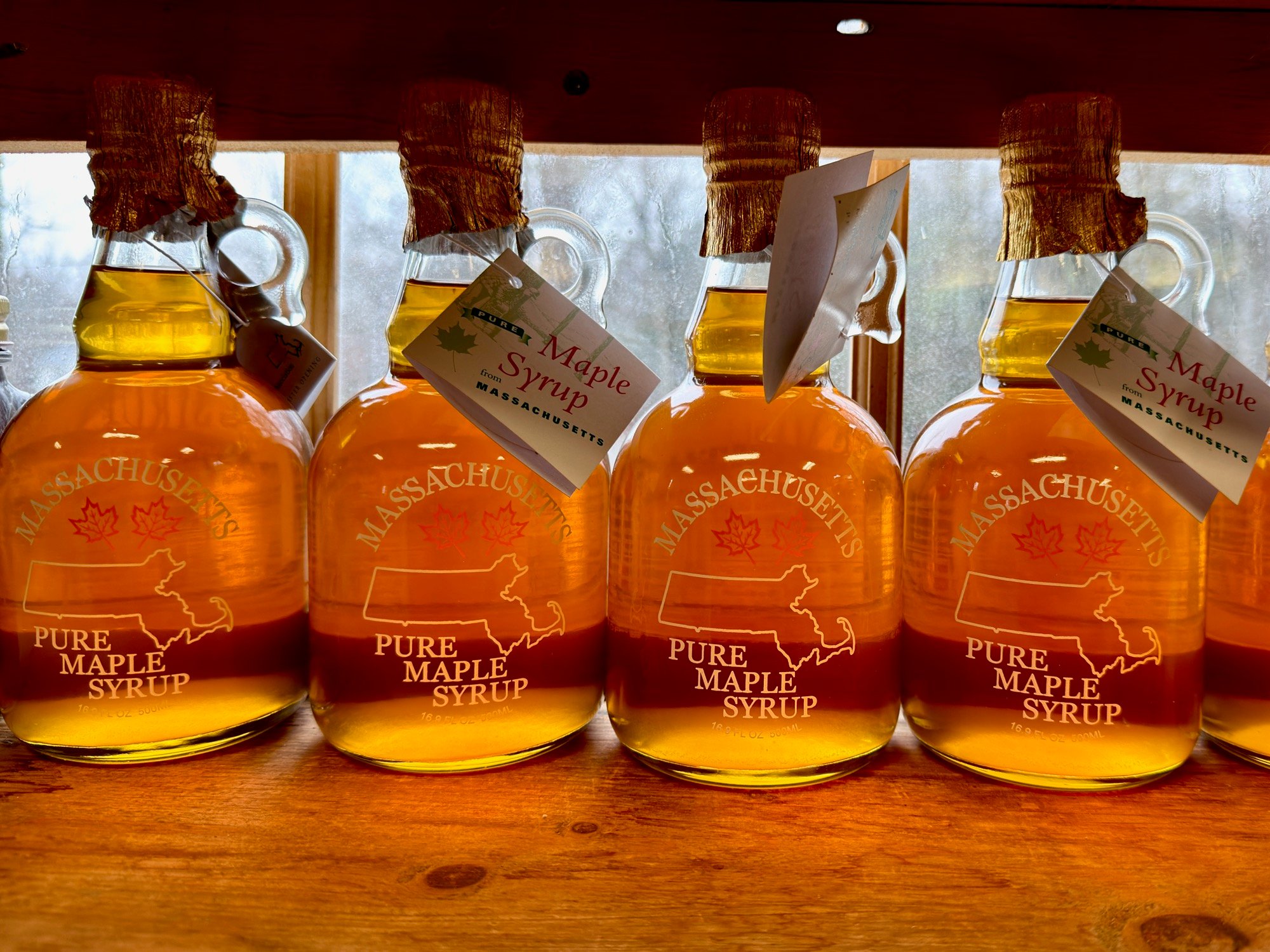 Massachusetts Pure Maple Syrup bottles at Steve's Sugar Shack