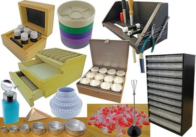 Boxes, Containers, Jugs, Funnels, Stands and Trays