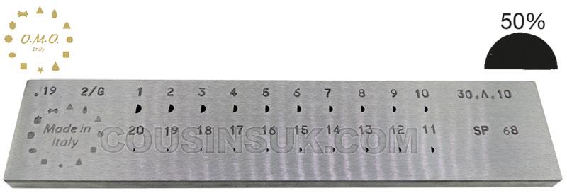D Shape (50%), Ø1.00 to 3.00mm (20 Holes)