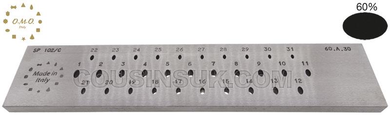Oval (60%), Ø3.00 x 1.80mm to Ø6.00 x 3.60mm (31 Holes)
