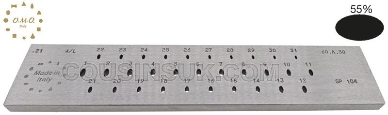 Oval (55%), Ø3.00 x 1.65 to Ø6.00 x 3.30mm (31 Holes)
