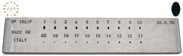 Oval (60%), Ø1.00 x 0.60mm to Ø3.00 x 1.80mm (20 holes)