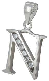 N - Silver C.Z. Stone Set Initial