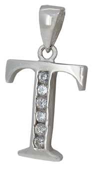 T - Silver C.Z. Stone Set Initial
