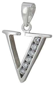 V - Silver C.Z. Stone Set Initial