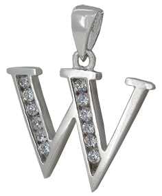 W - Silver C.Z. Stone Set Initial