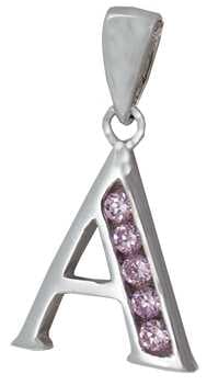 A - Silver C.Z. Pink Stone Set Initial