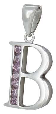 B - Silver C.Z. Pink Stone Set Initial