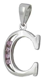 C - Silver C.Z. Pink Stone Set Initial