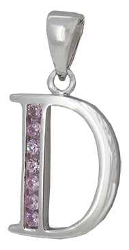D - Silver C.Z. Pink Stone Set Initial