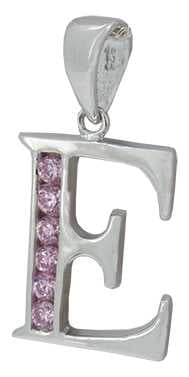 E - Silver C.Z. Pink Stone Set Initial