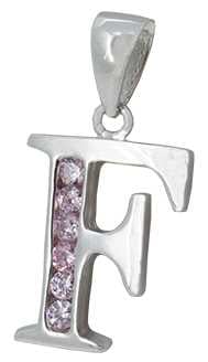 F - Silver C.Z. Pink Stone Set Initial