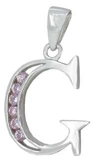 G - Silver C.Z. Pink Stone Set Initial