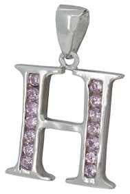 H - Silver C.Z. Pink Stone Set Initial