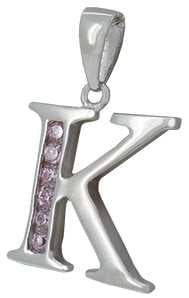 K - Silver C.Z. Pink Stone Set Initial