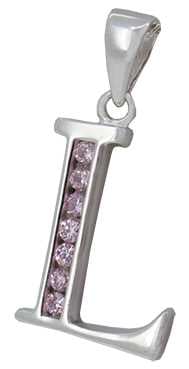 L - Silver C.Z. Pink Stone Set Initial