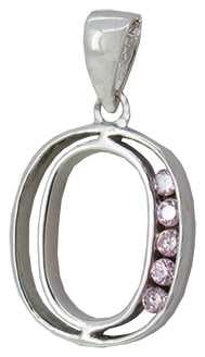 O - Silver C.Z. Pink Stone Set Initial