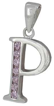 P - Silver C.Z. Pink Stone Set Initial