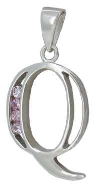 Q - Silver C.Z. Pink Stone Set Initial