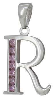 R - Silver C.Z. Pink Stone Set Initial