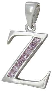 Z - Silver C.Z. Pink Stone Set Initial