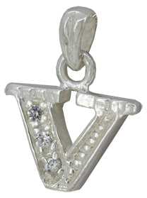 V - Silver C.Z. Stone Set Initial