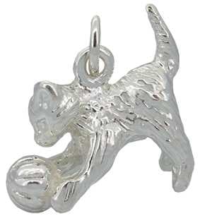 Cat with Ball Silver Charm