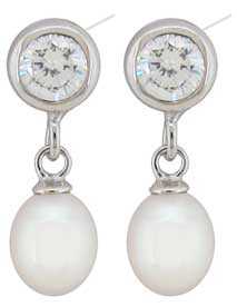 Ø6.80mm Cultured Pearl with CZ Earrings