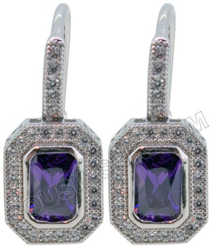 Silver, 11 x 8mm Earrings (Purple Stone)