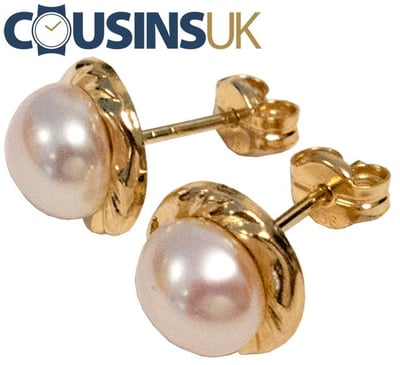 Pearl Earrings, Stud with 9ct Gold Surround