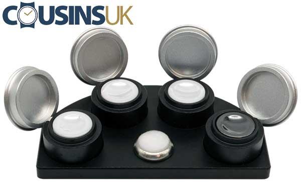 4 Pot Oil Stand, Cousins Swiss Style, Black & White Reservoirs