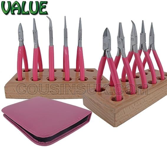 Value (Set of 5, 115mm) Pliers (Smooth) & Cutters Slimline Pink