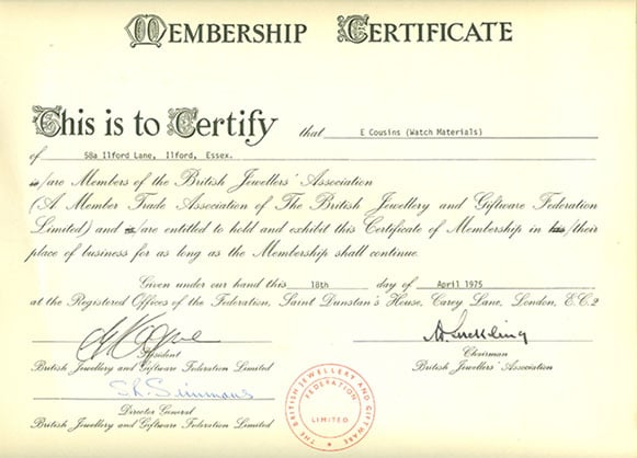 Cousins BJA Membership Certificate