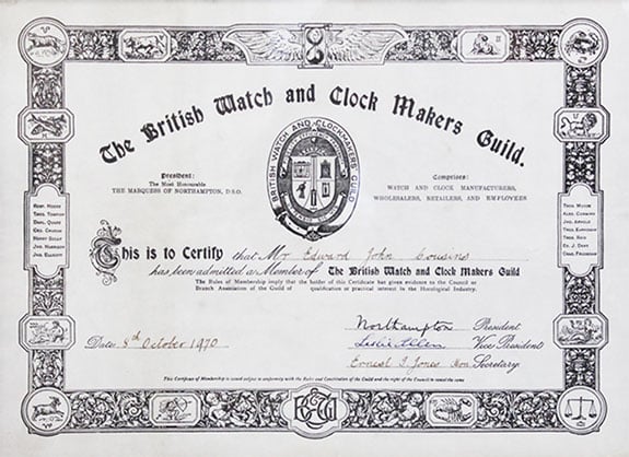 BWCMG membership certificate