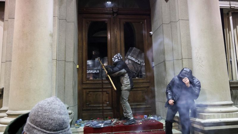 Protesters attempt to storm the Belgrade city hall over contested Serbian elections