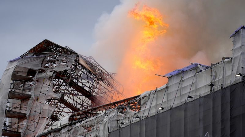 Fire destroys Copenhagens old stock exchange, spire collapses