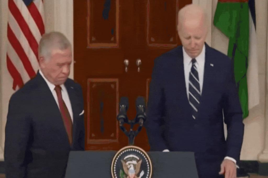 President Biden appears confused as he ponders behind the podium, focusing on the ground while Jordans King Abdullah II delivers his speech – Dodo Finance