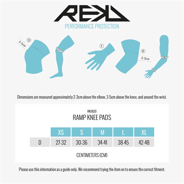 REKD Ramp Knee Pads Maattabel