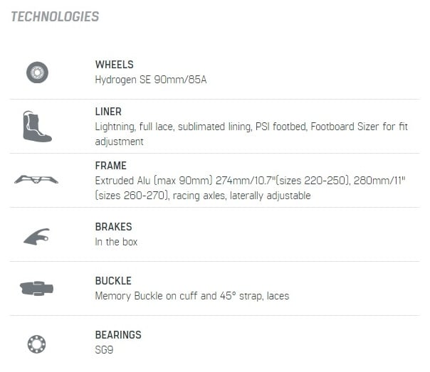 Specificaties rollerblade lightning 90 w