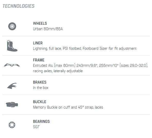 Specificaties Rollerblade Lightning 80